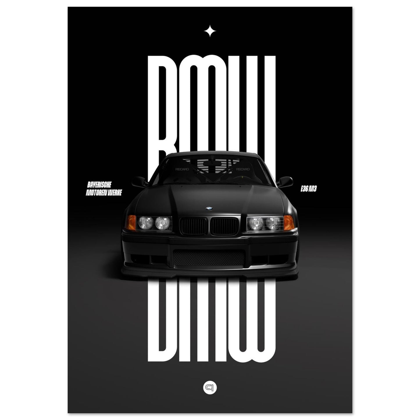 Car Poster - BMW E36 - Black