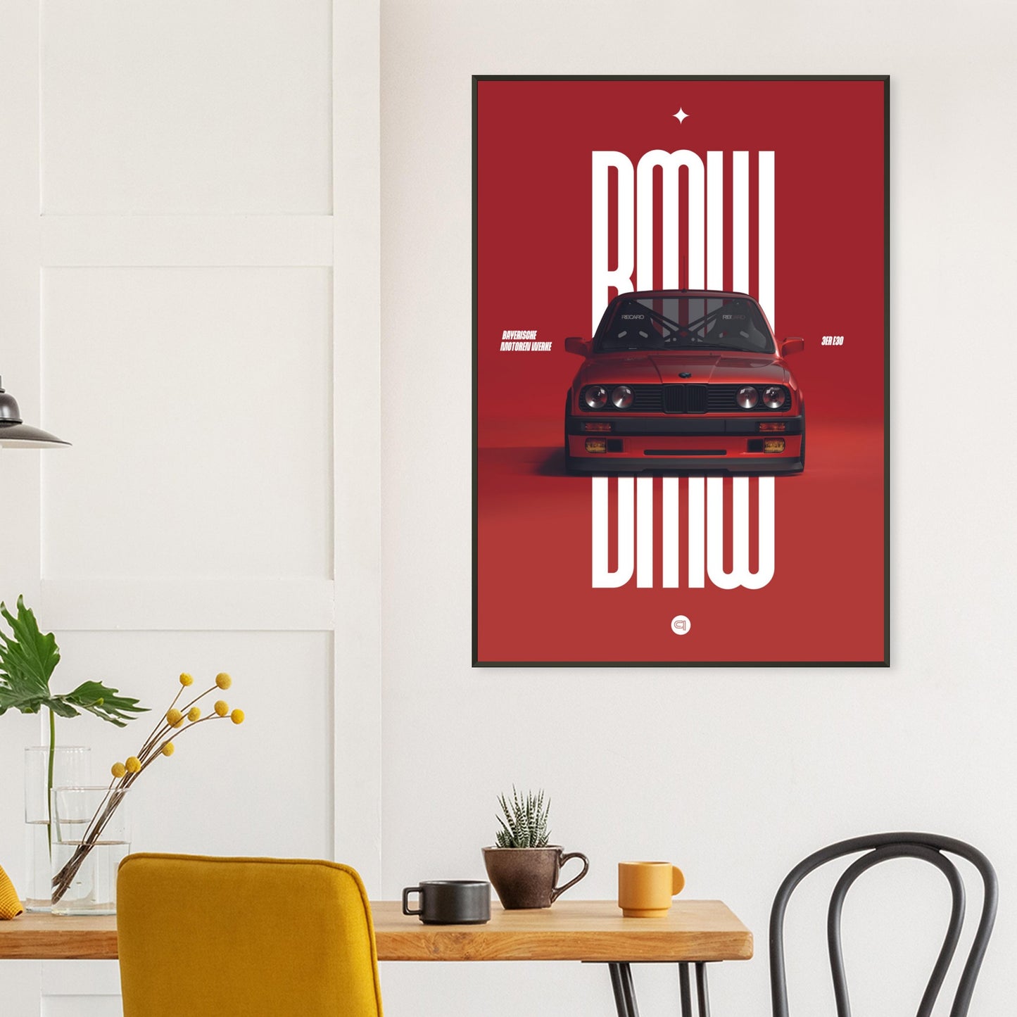 Framed Car Poster - BMW E30 - Red
