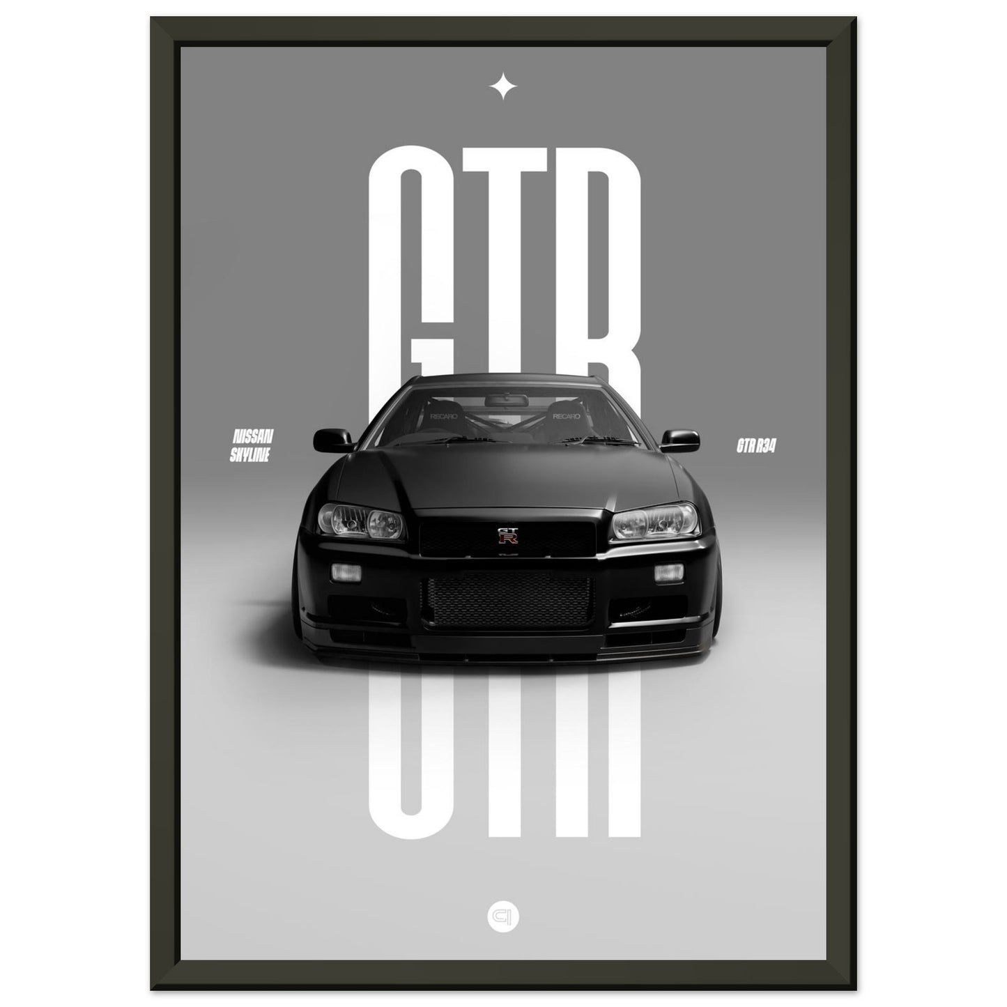 Framed Car Poster - Nissan Skyline GTR R34 - Black
