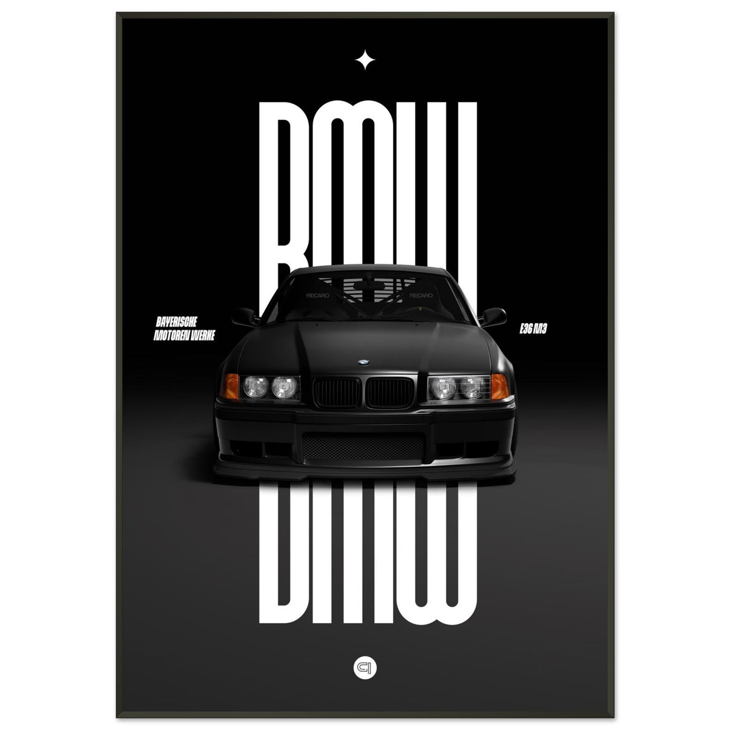 Framed Car Poster - BMW E36 - Black