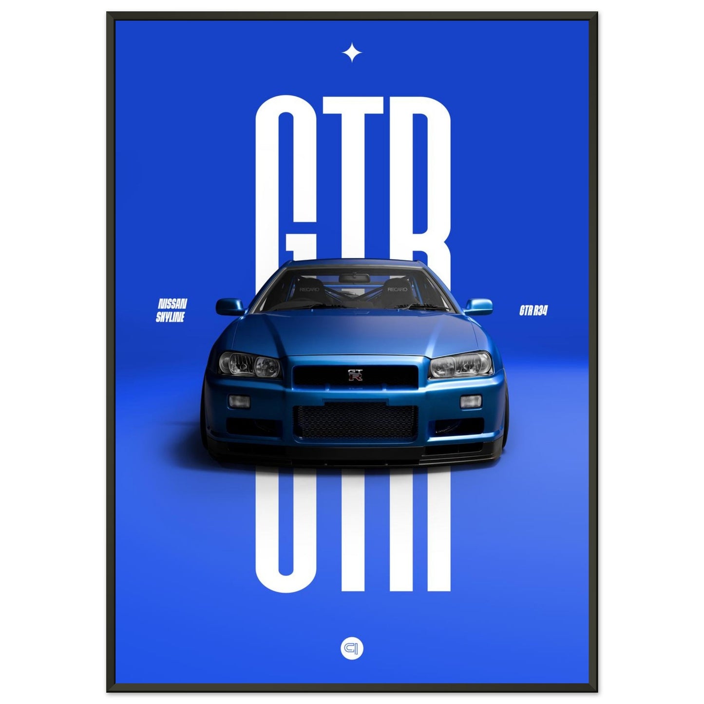 Framed Car Poster - Nissan Skyline GTR R34 - Blue