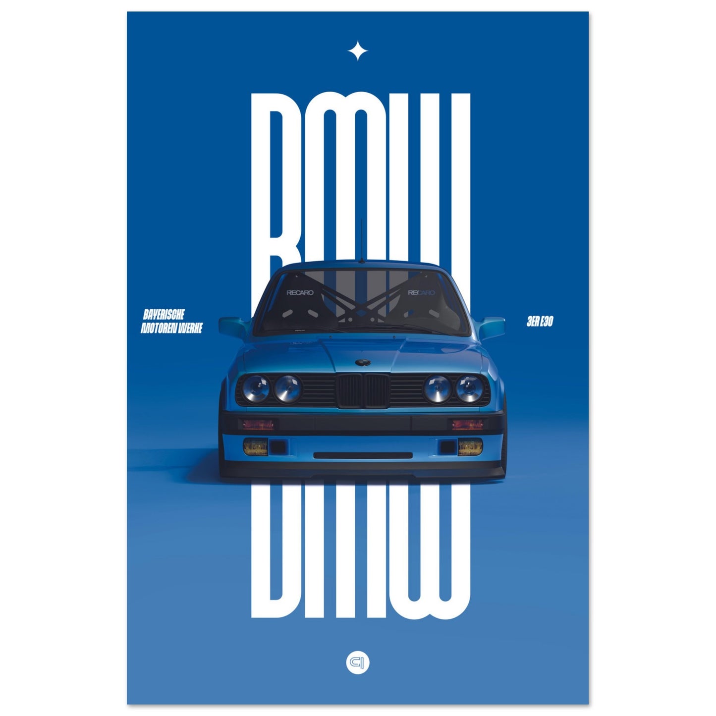 Car Poster - BMW E30 - Blue