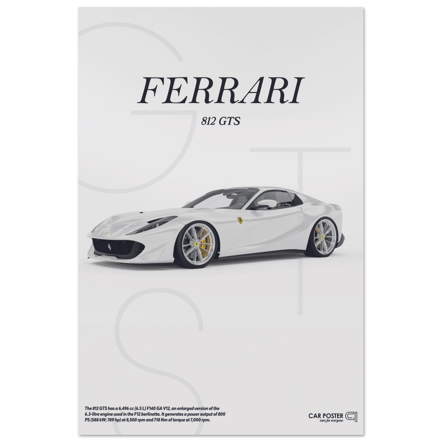 Car Poster - Ferrari 812 GTS Letters - White