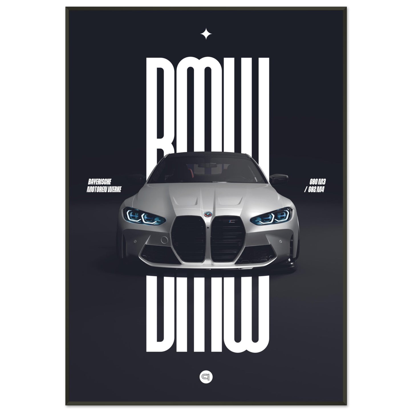 Framed Car Poster - BMW G80 M3 / G82 M4 Bumper - White