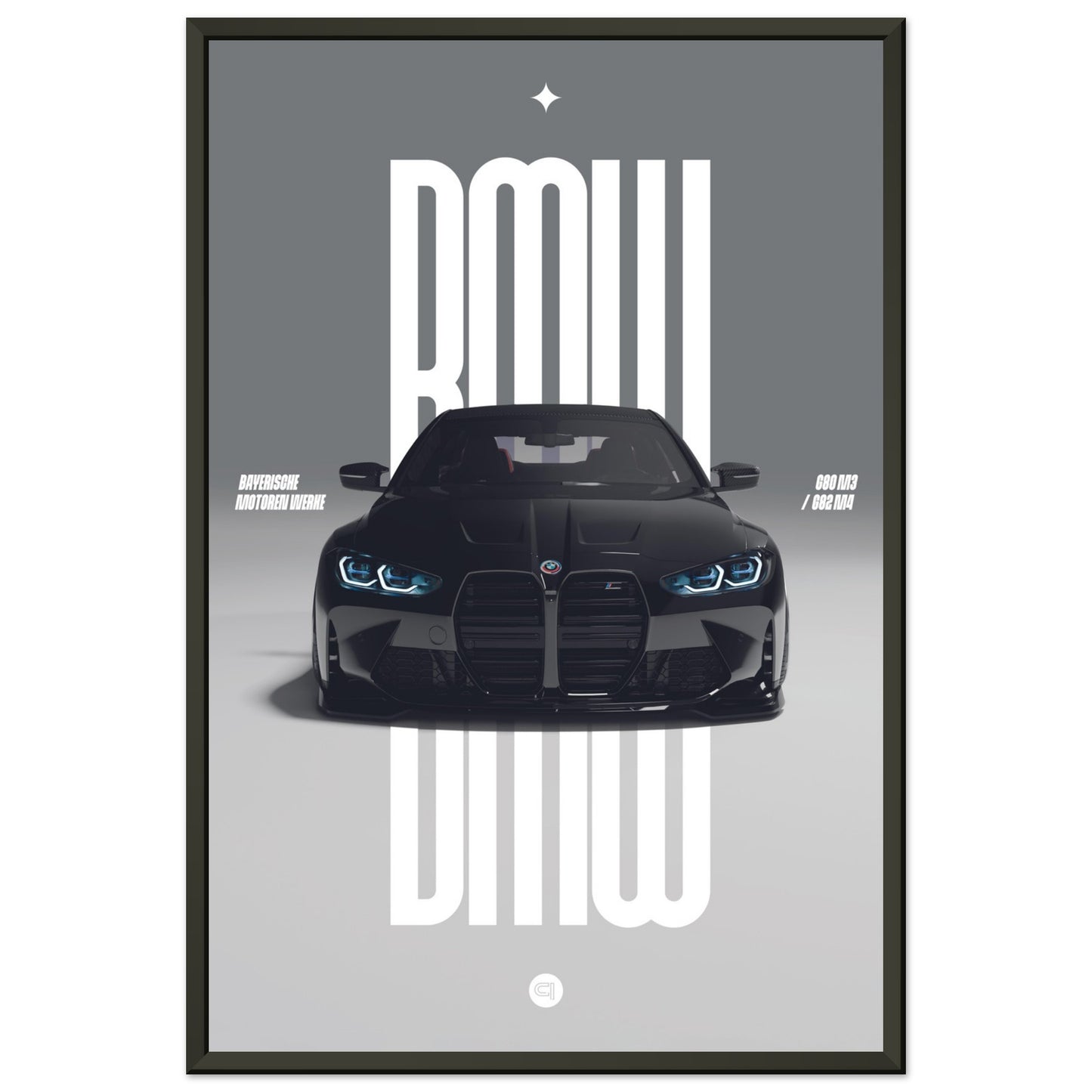Framed Car Poster - BMW G80 M3 / G82 M4 Bumper - Black