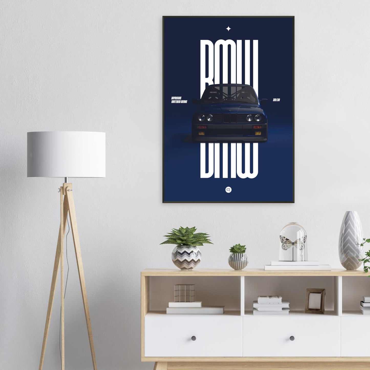Framed Car Poster - BMW E30 - Darkblue