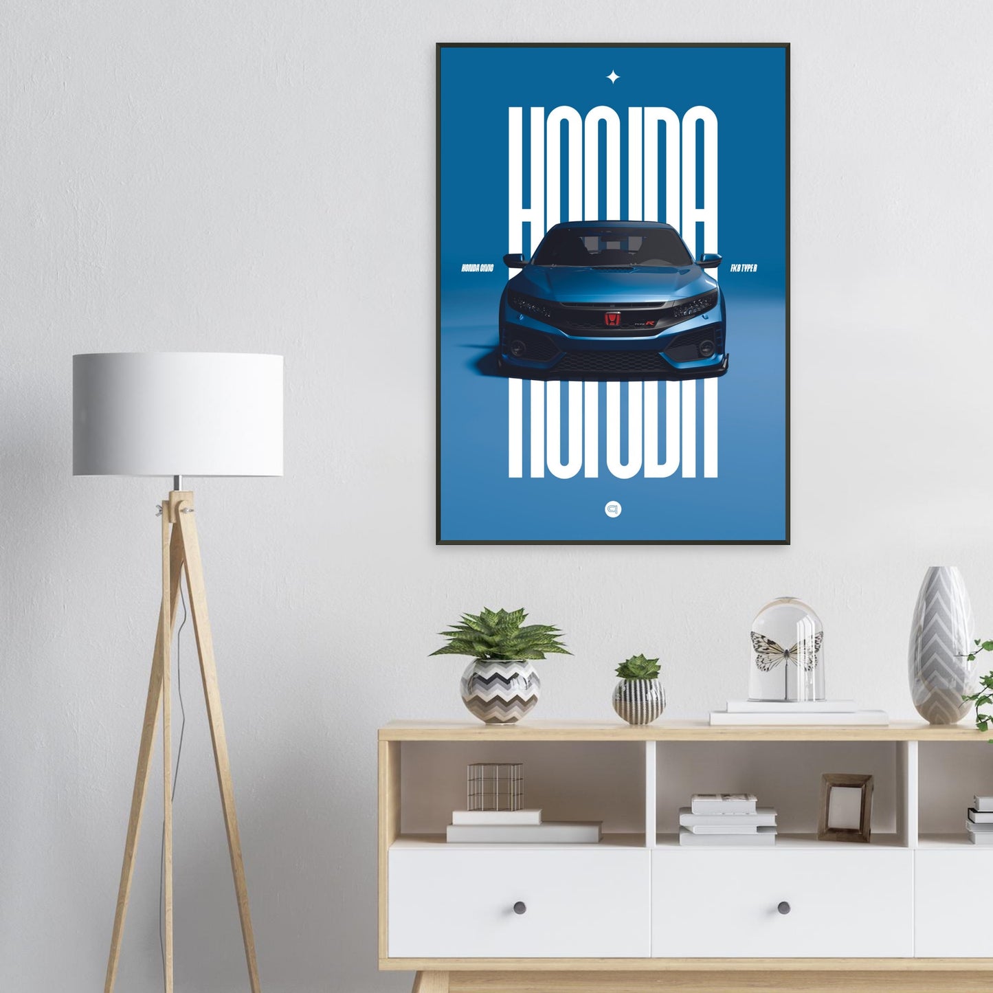 Framed Car Poster - Honda Civic FK8 Type R - Blue
