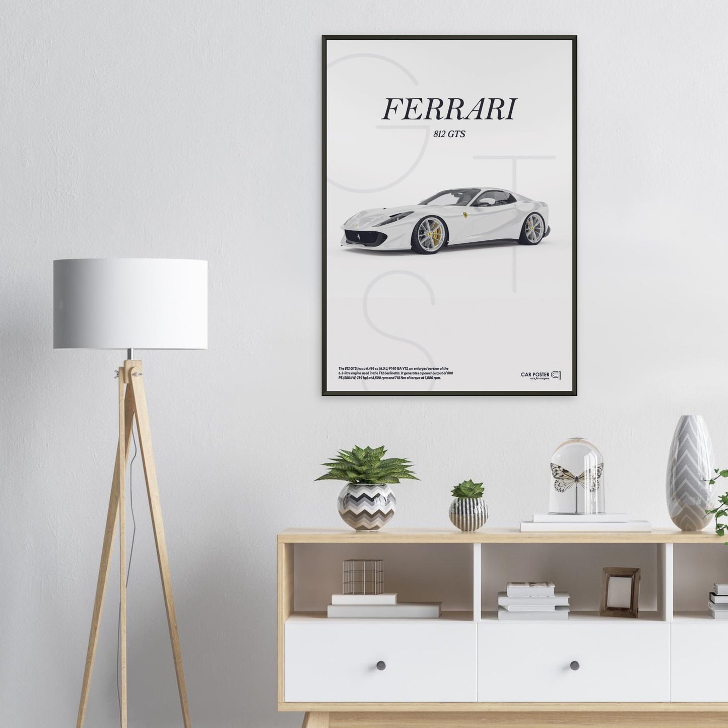 Framed Car Poster - Ferrari 812 GTS Letters - White
