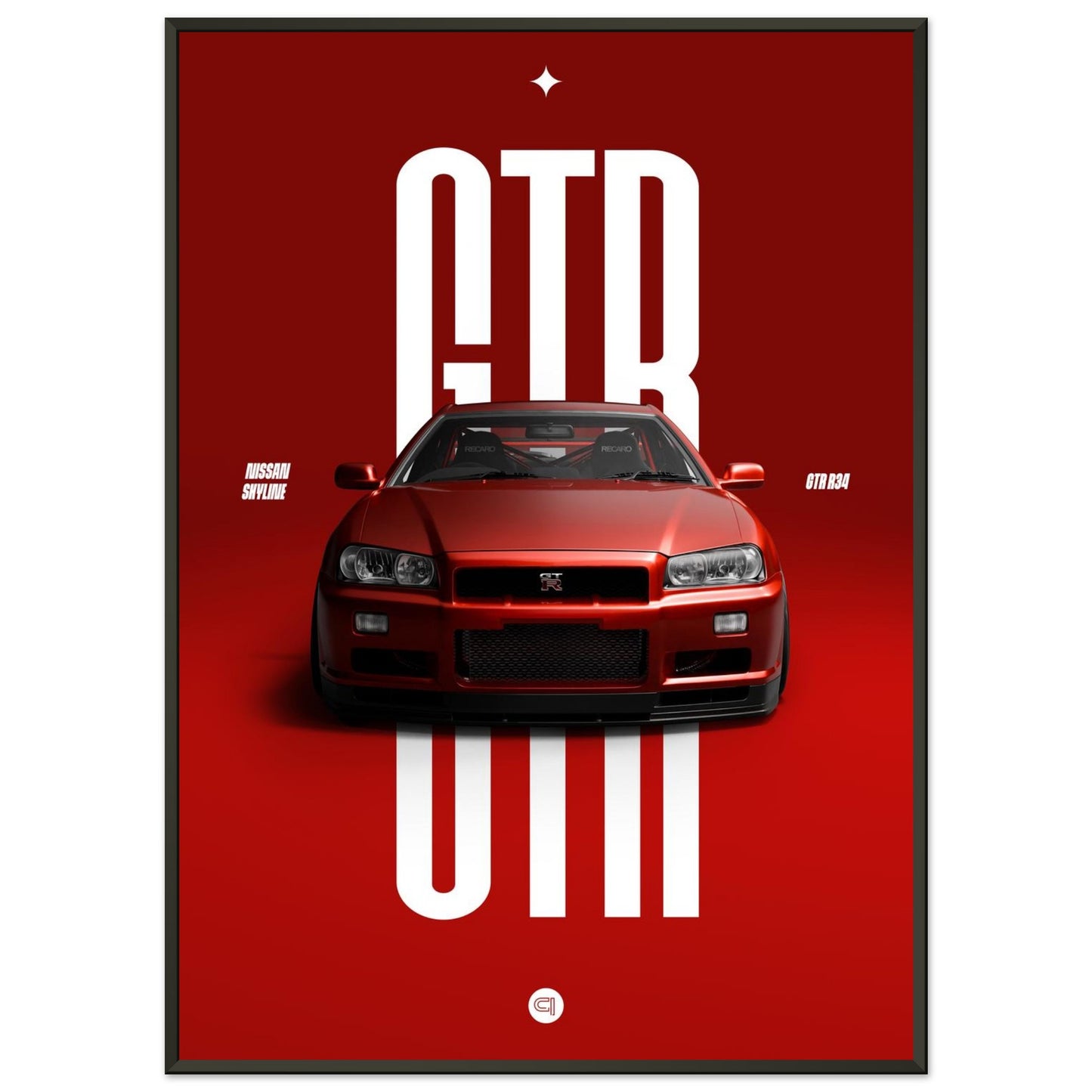 Framed Car Poster - Nissan Skyline GTR R34 - Red