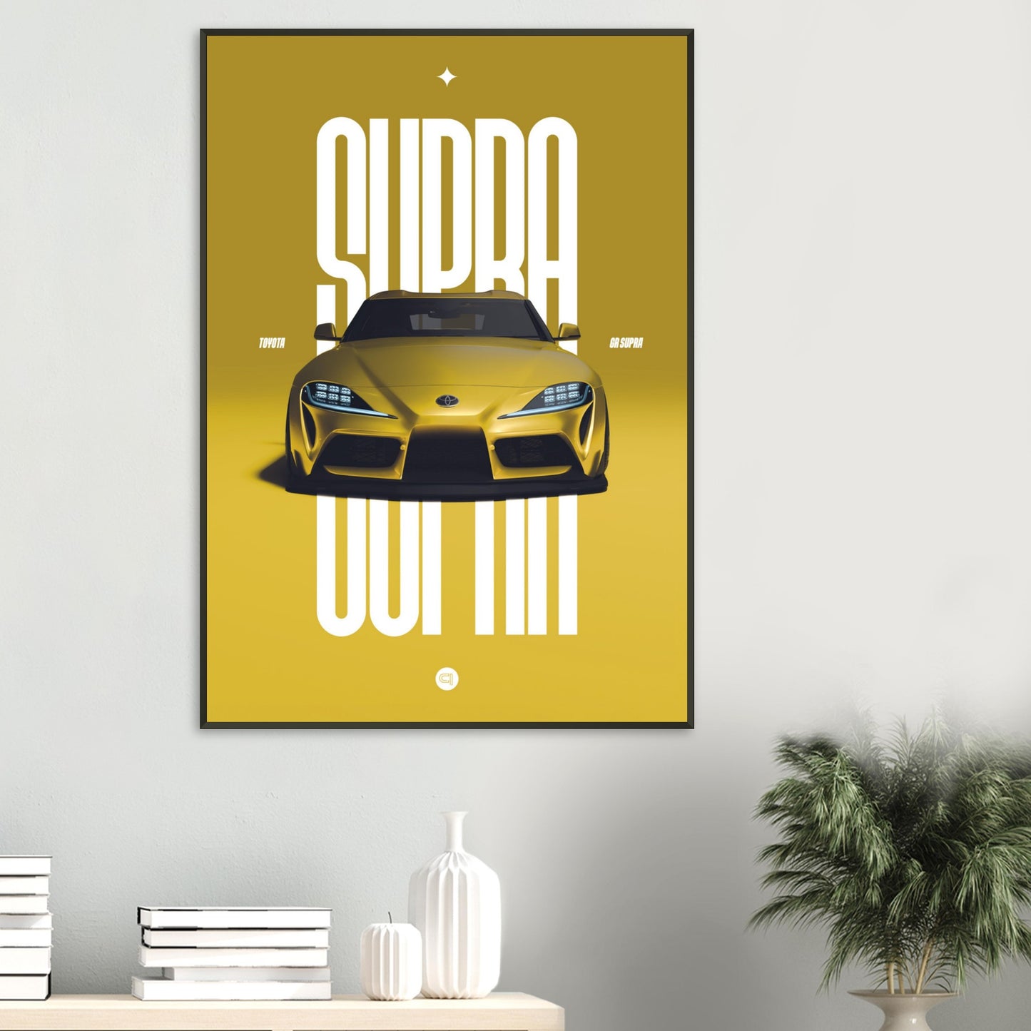 Framed Car Poster - Toyota GR Supra Bumper - Yellow