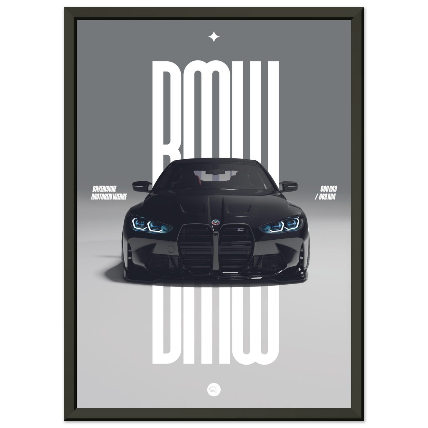 Framed Car Poster - BMW G80 M3 / G82 M4 Bumper - Black
