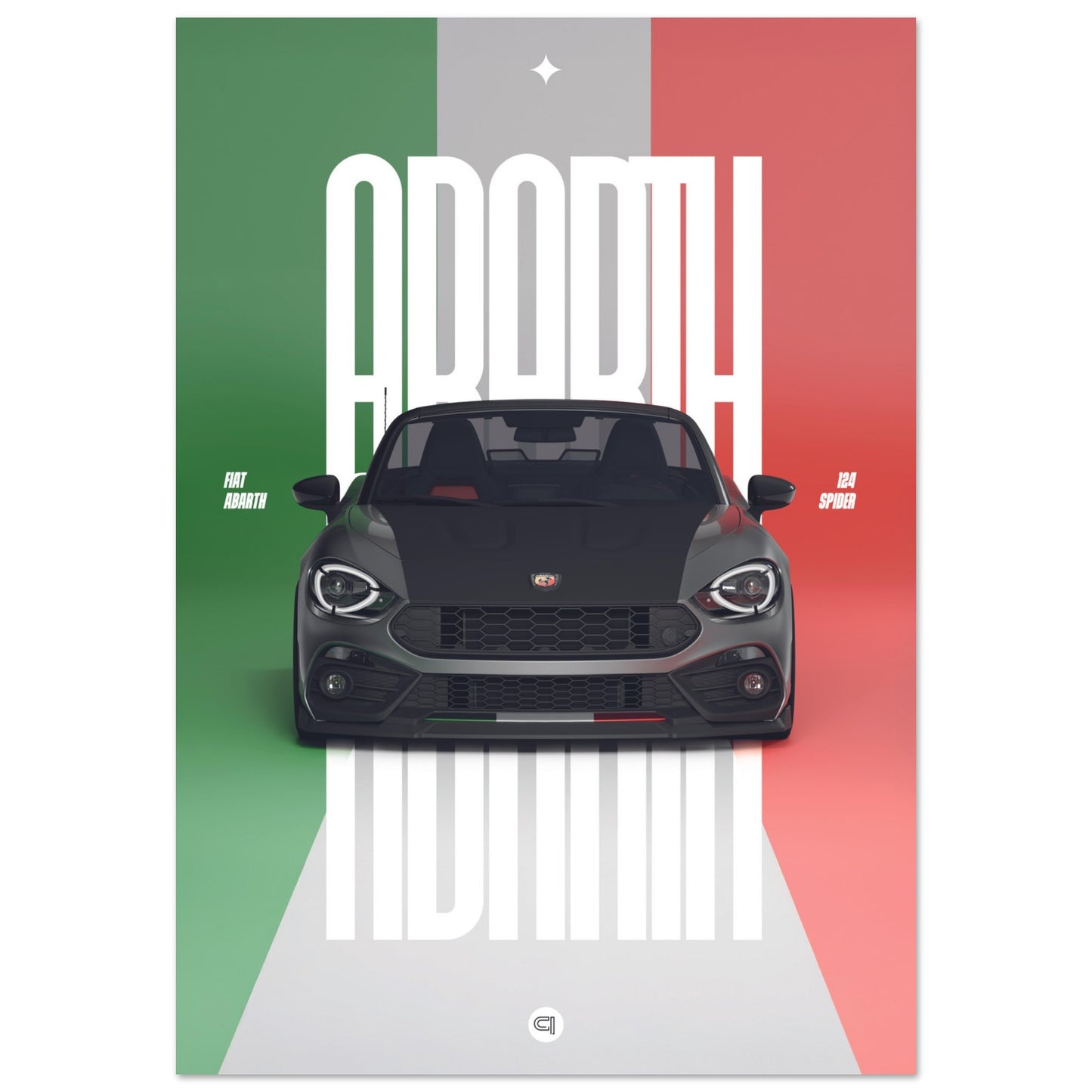 Car Poster - Fiat Abarth 124 Spider - Italy white typo