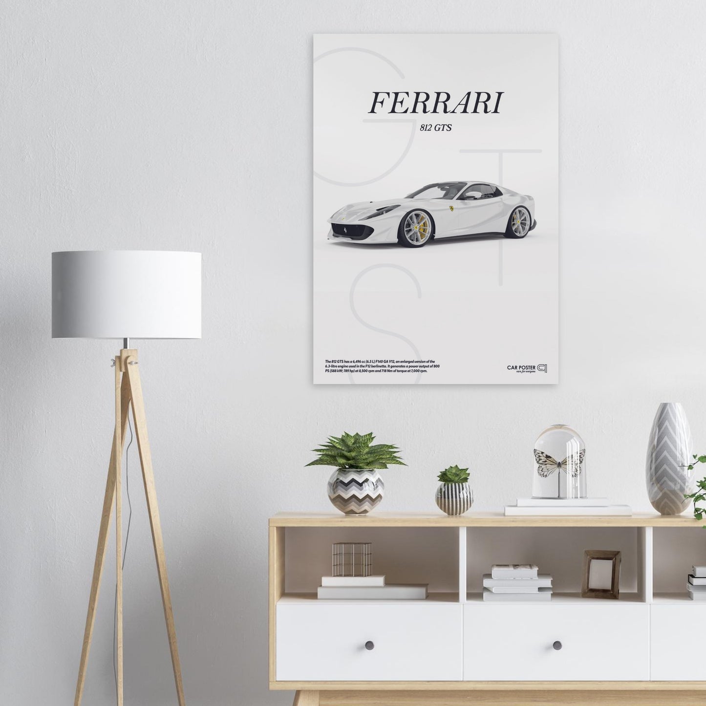 Car Poster - Ferrari 812 GTS Letters - White