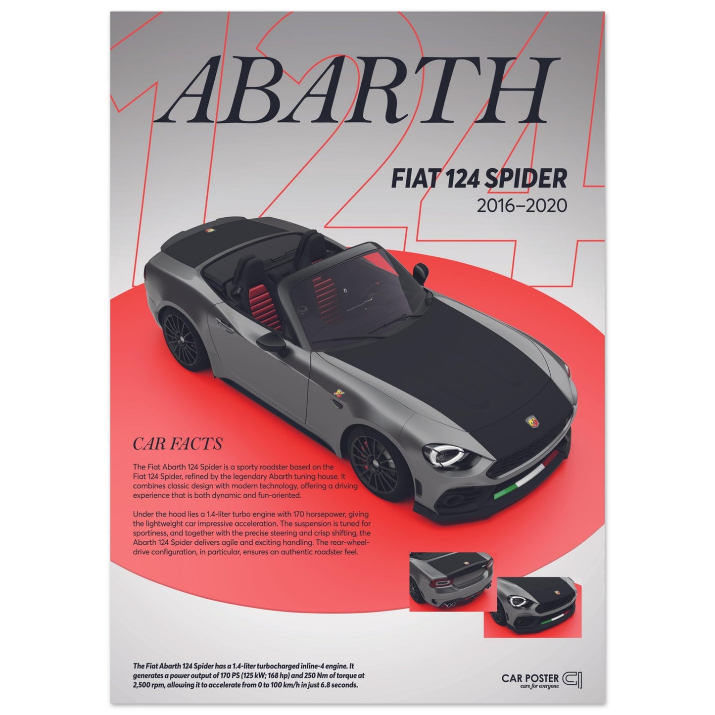 Car Poster - Fiat Abarth 124 Spider - grey