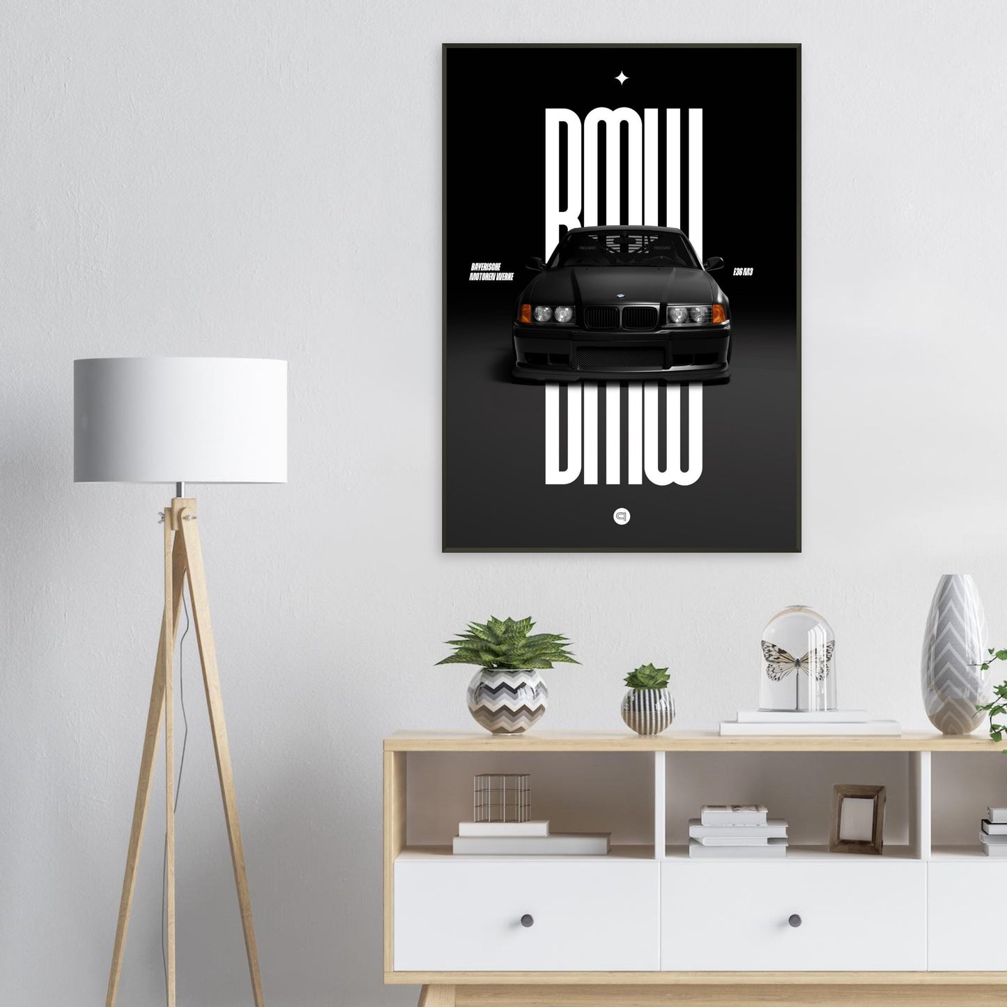 Framed Car Poster - BMW E36 - Black