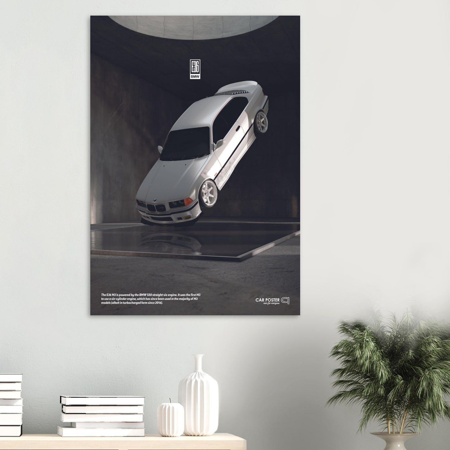 Car Poster - BMW E36 M3 Flying- White