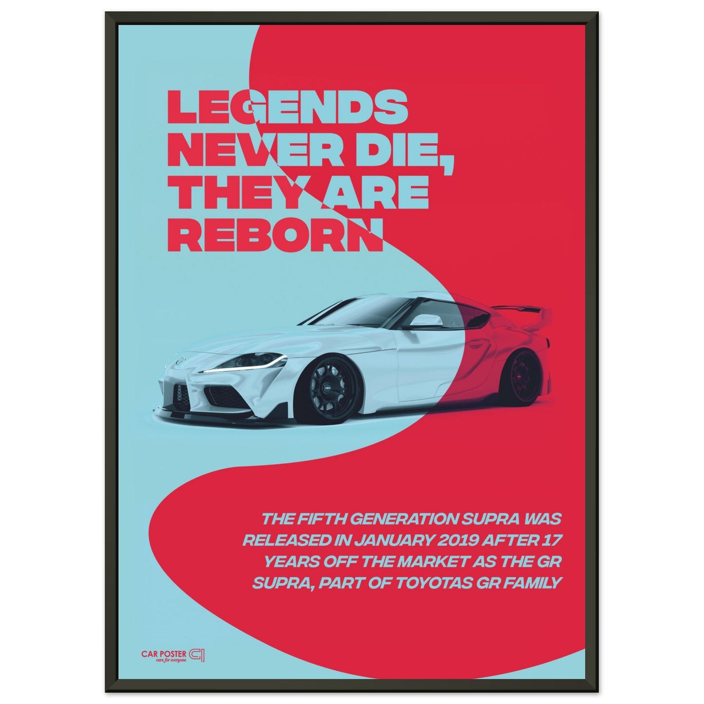Framed Car Poster - Toyota GR Supra Legend - Red