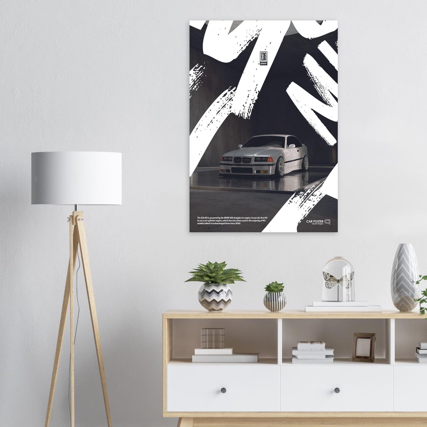 Car Poster - BMW E36 M3 Graffiti - White