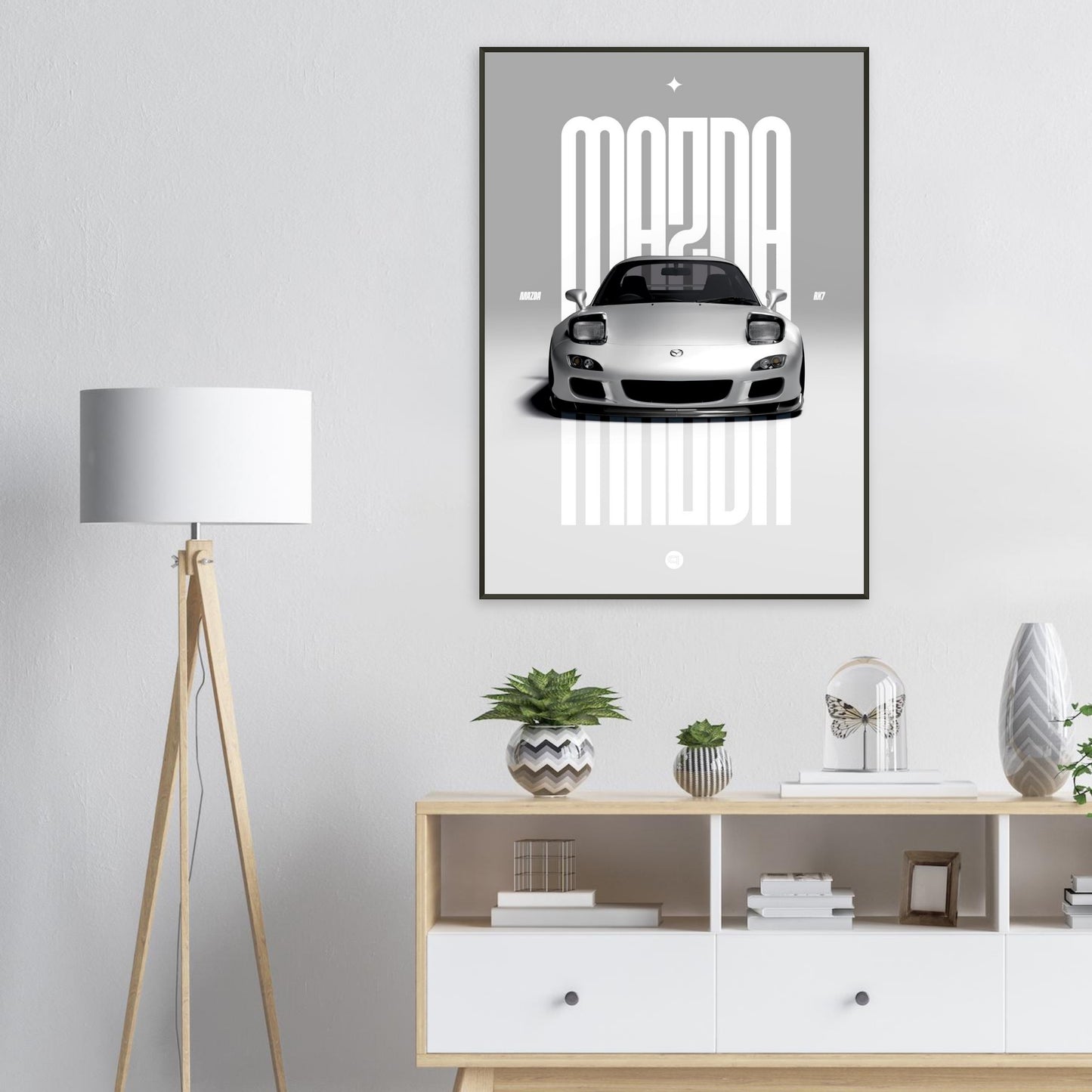 Framed Car Poster - Mazda RX7 - White Pop up