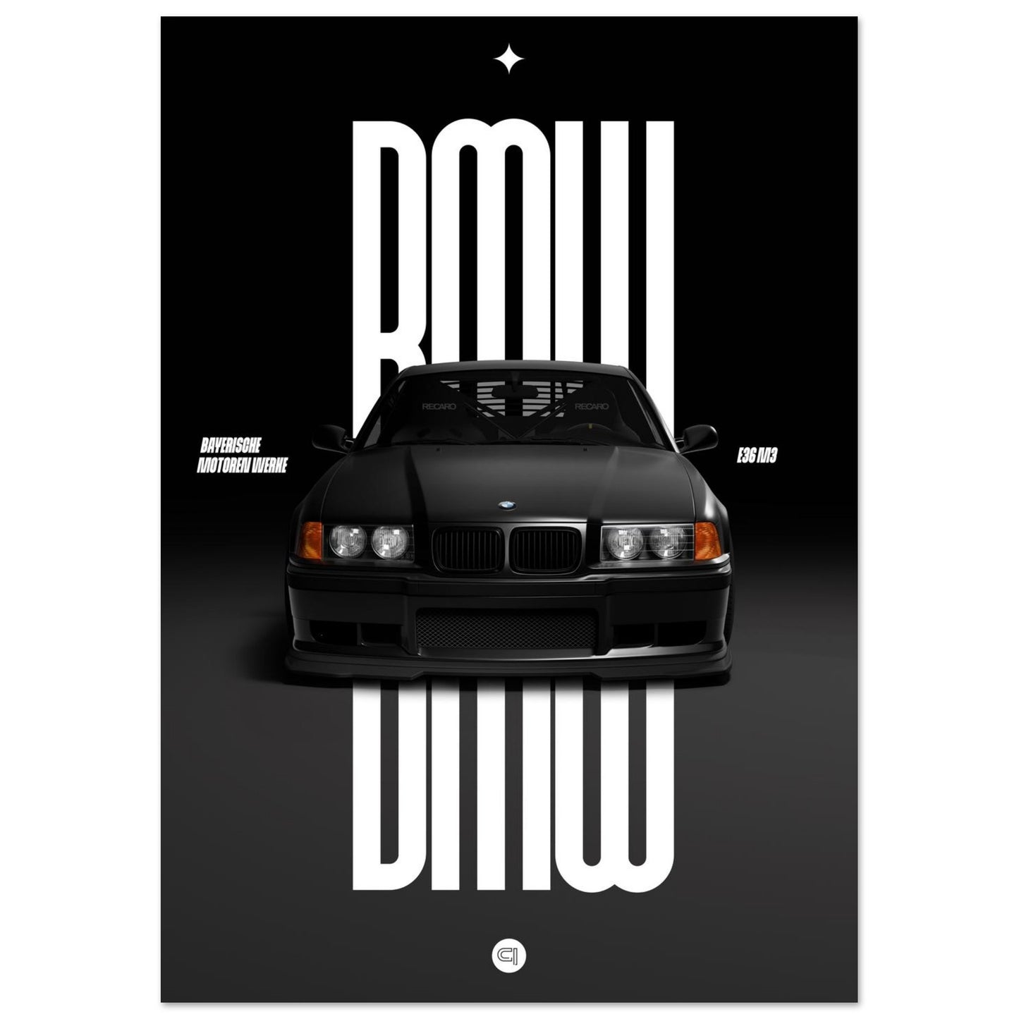 Car Poster - BMW E36 - Black