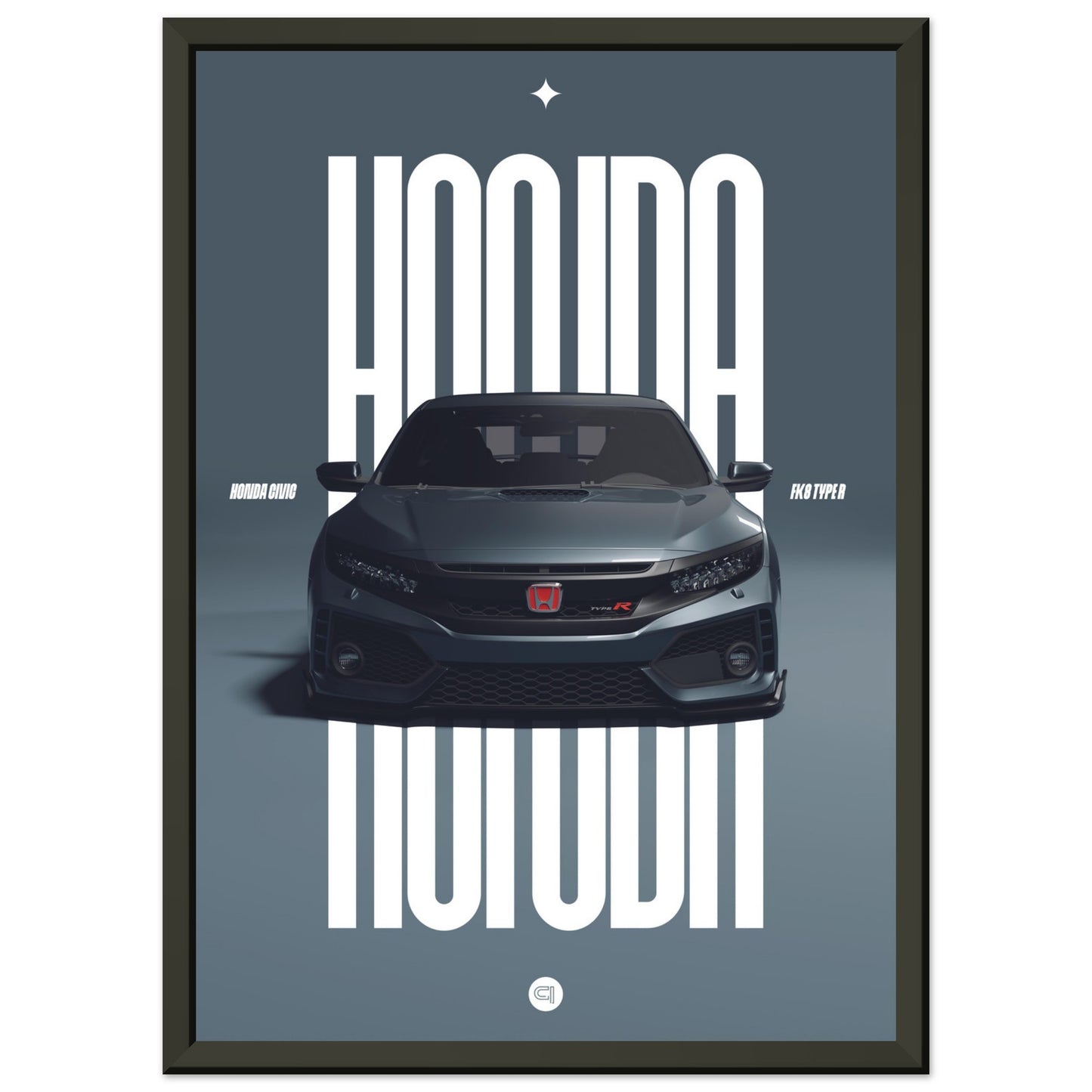 Framed Car Poster - Honda Civic FK8 Type R - Grey