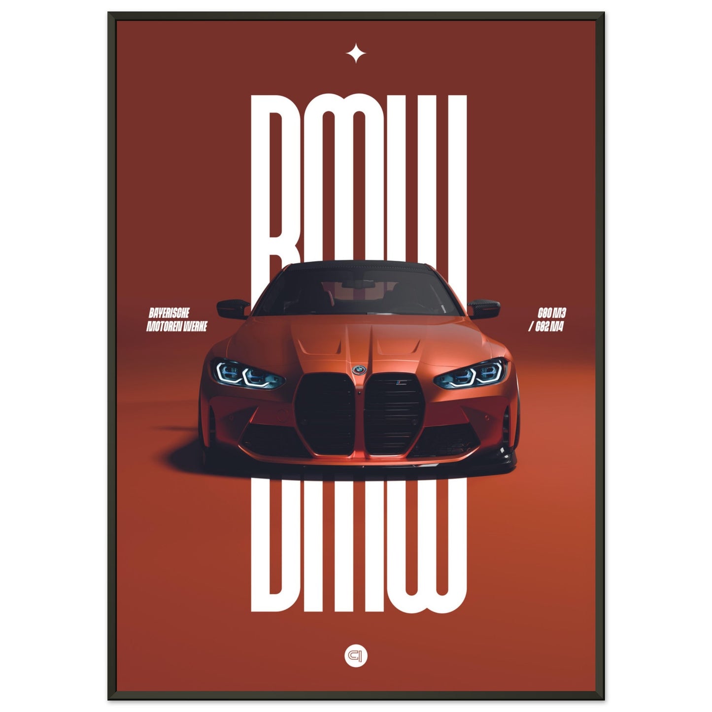 Framed Car Poster - BMW G80 M3 / G82 M4 Bumper - Orange