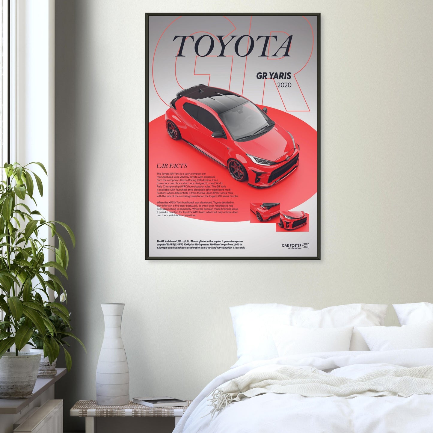 Framed Car Poster - Toyota GR Yaris - Red