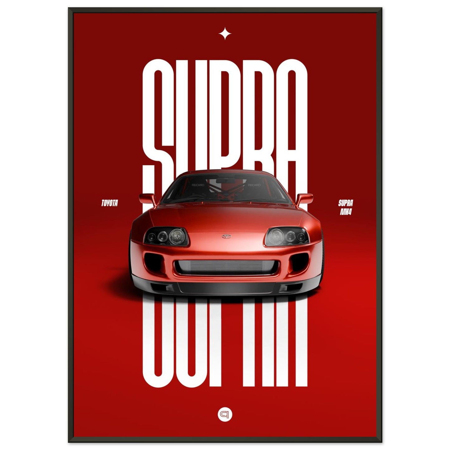 Framed Car Poster - Toyota Supra MK4 - Red