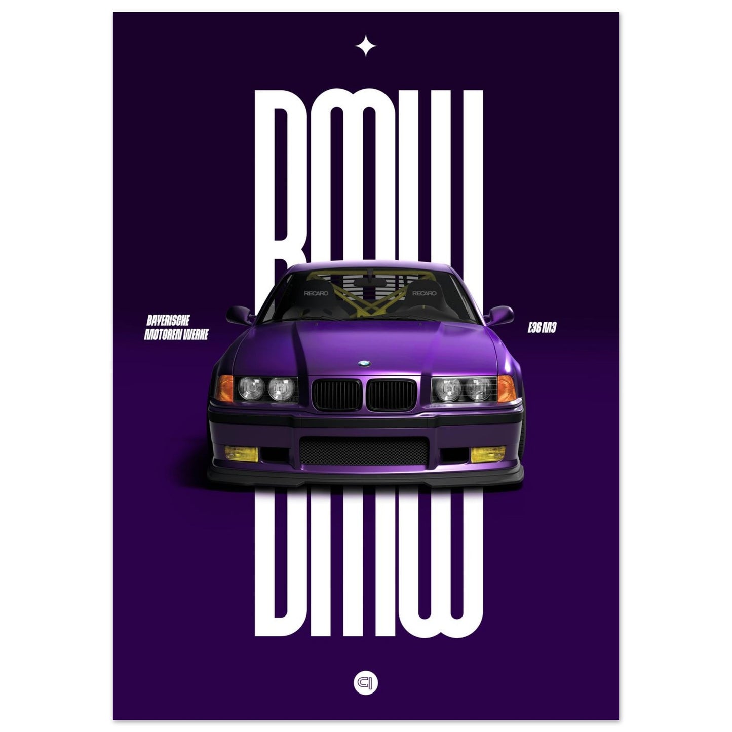 Car Poster - BMW E36 - Purple