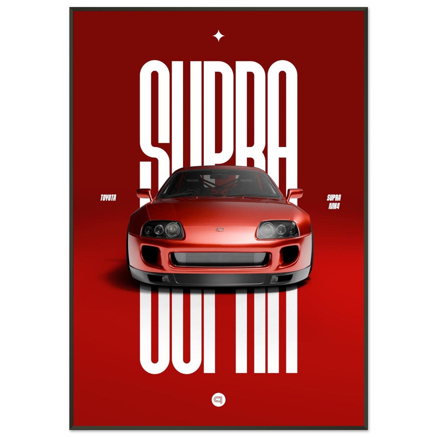 Framed Car Poster - Toyota Supra MK4 - Red