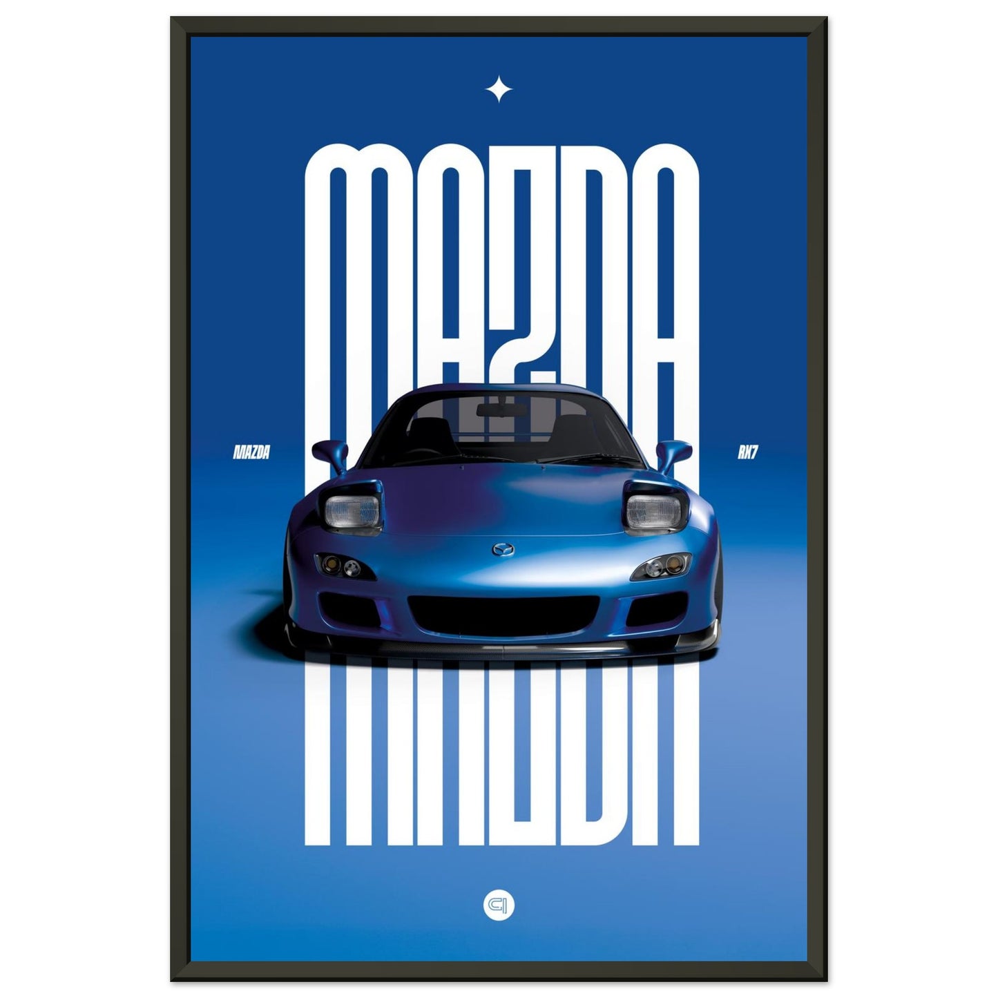 Framed Car Poster - Mazda RX7 - Blue Pop up