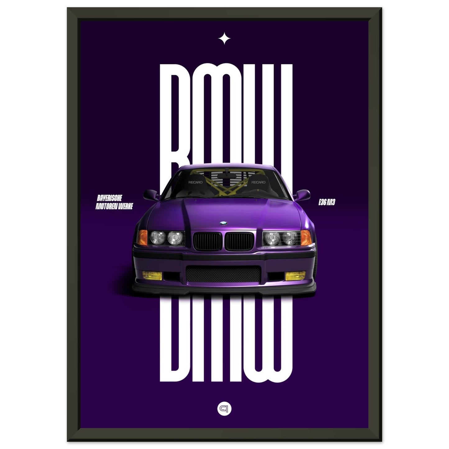 Framed Car Poster - BMW E36 - Purple