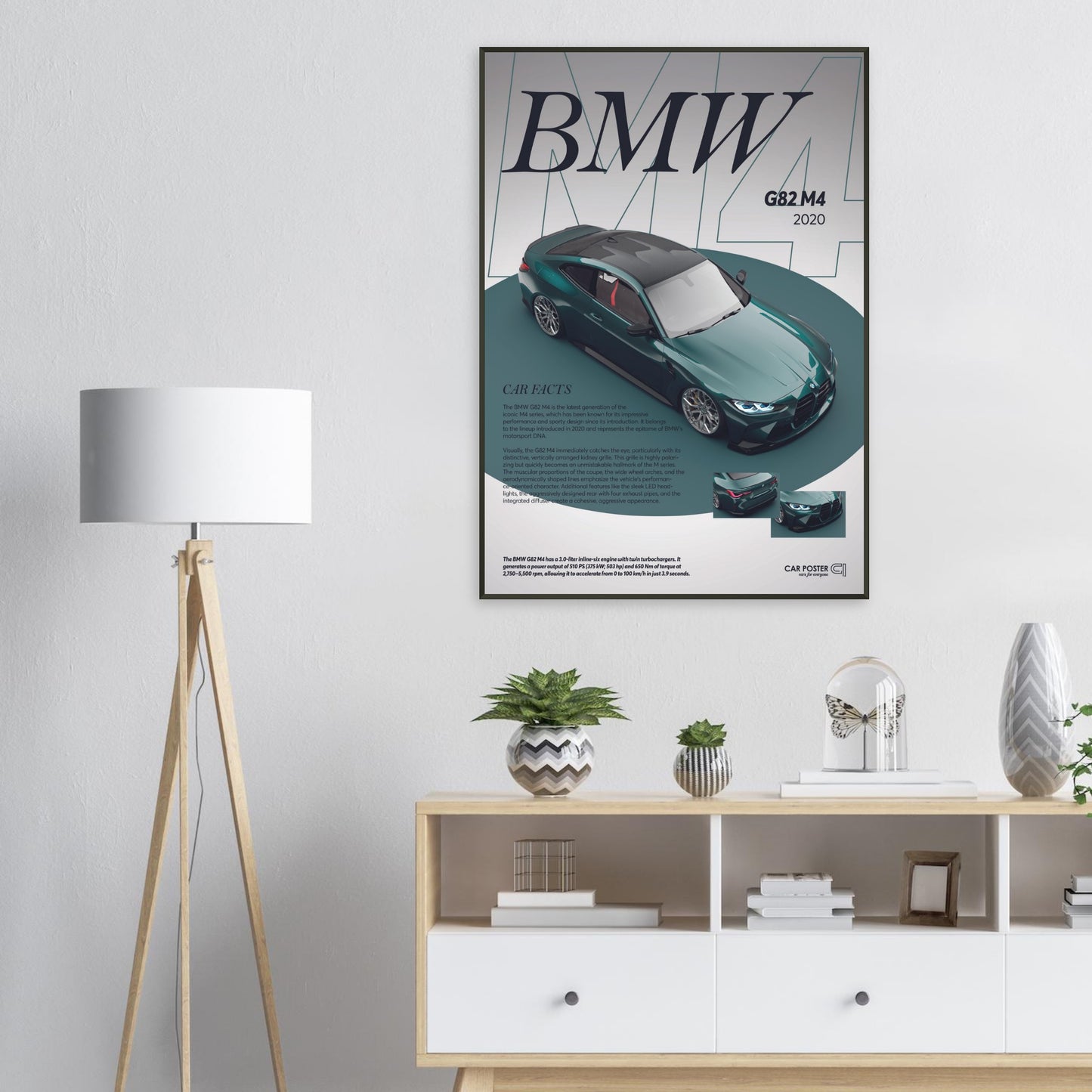 Framed Car Poster - BMW G82 M4 - Darkgreen