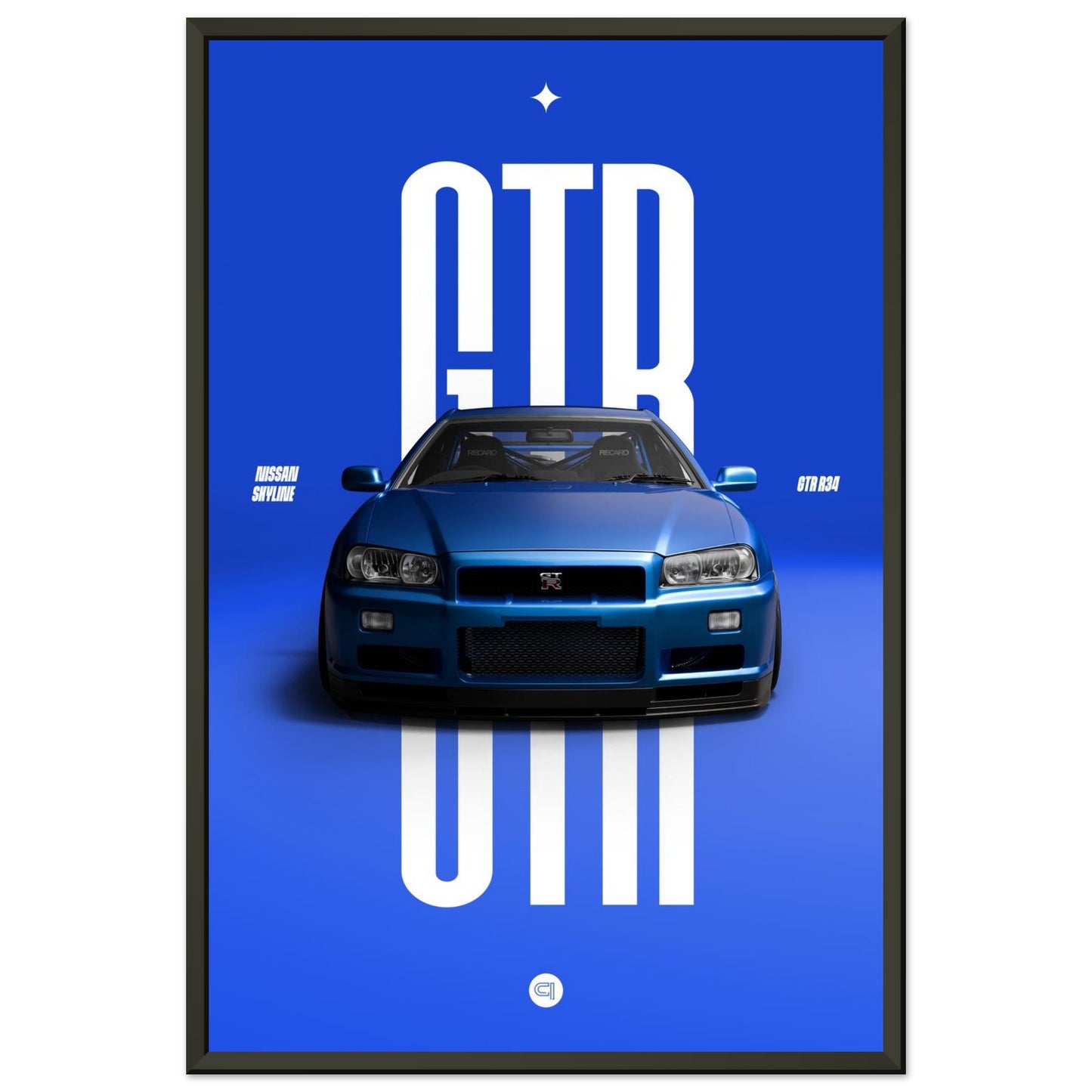 Framed Car Poster - Nissan Skyline GTR R34 - Blue