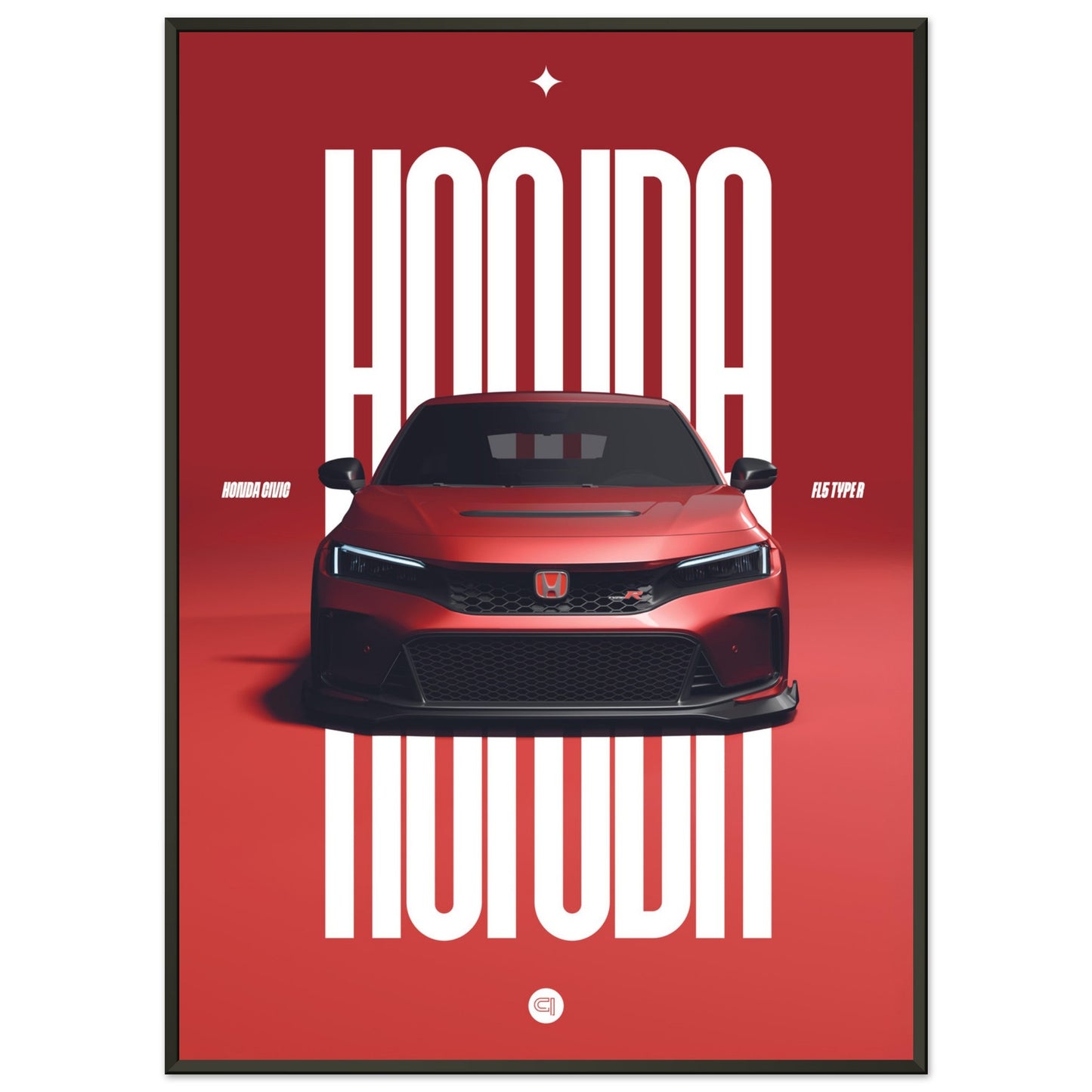 Framed Car Poster - Honda Civic FL5 Type R - Red