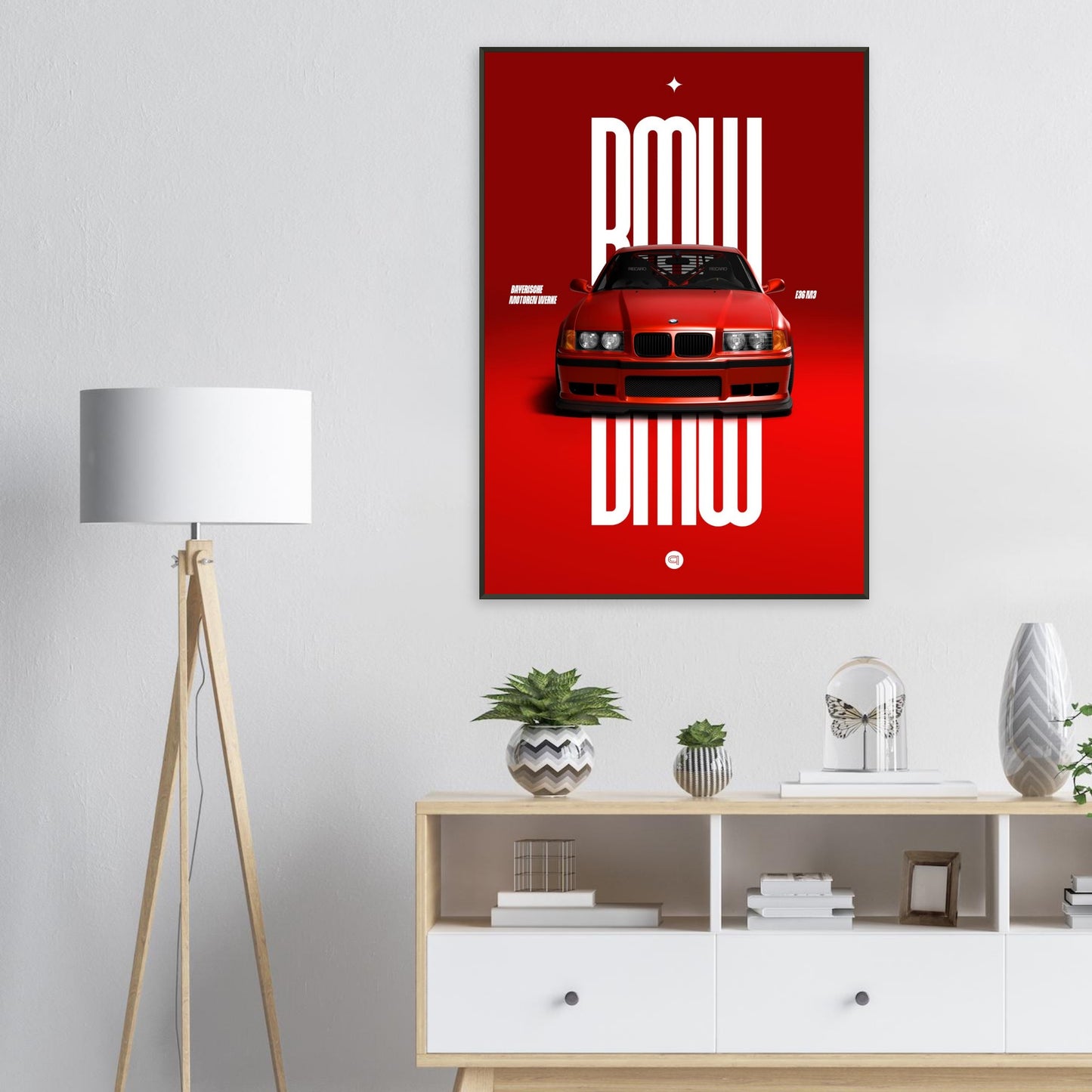Framed Car Poster - BMW E36 - Red