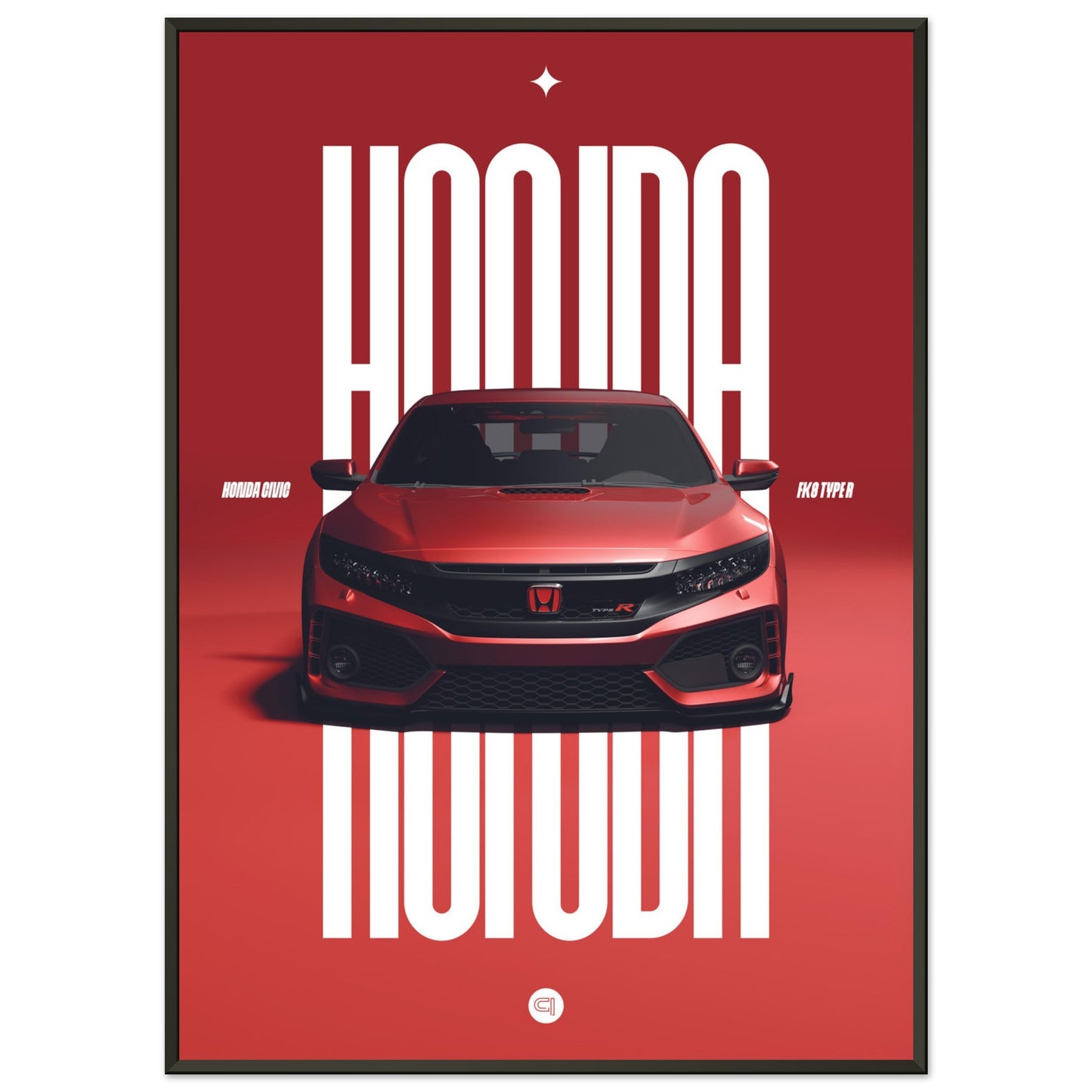 Framed Car Poster - Honda Civic FK8 Type R - Red