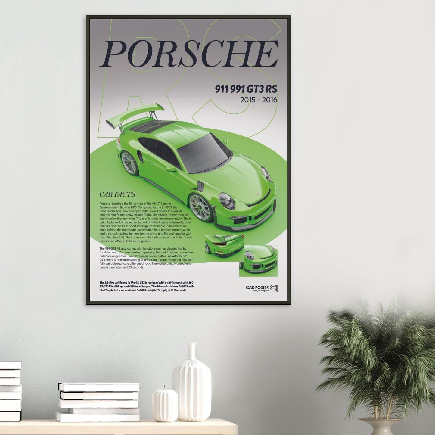 Framed Car Poster - Porsche 911 991 GT3 RS - Lizard Green