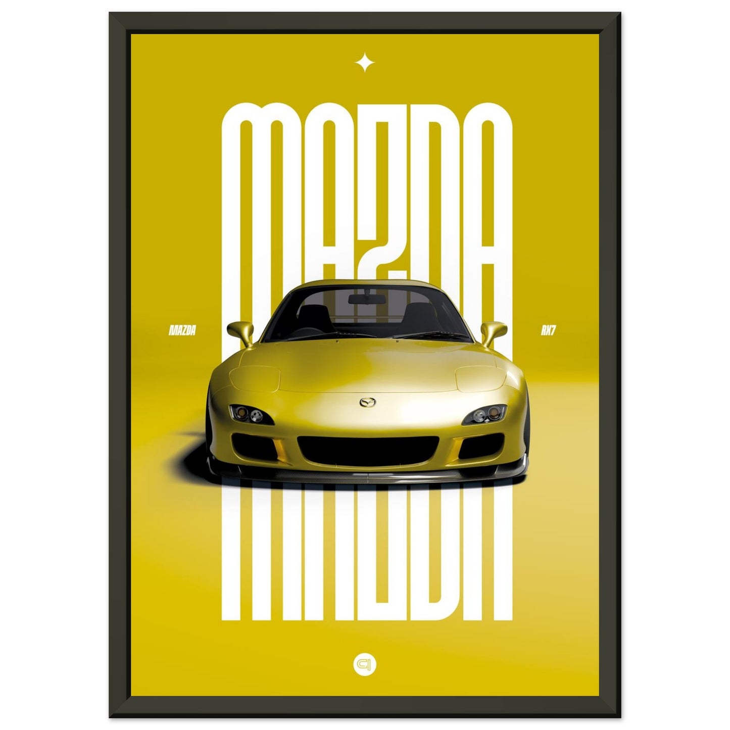 Framed Car Poster - Mazda RX7 - Yellow