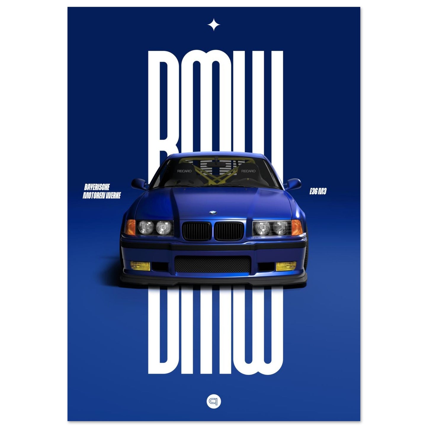 Car Poster - BMW E36 - Blue
