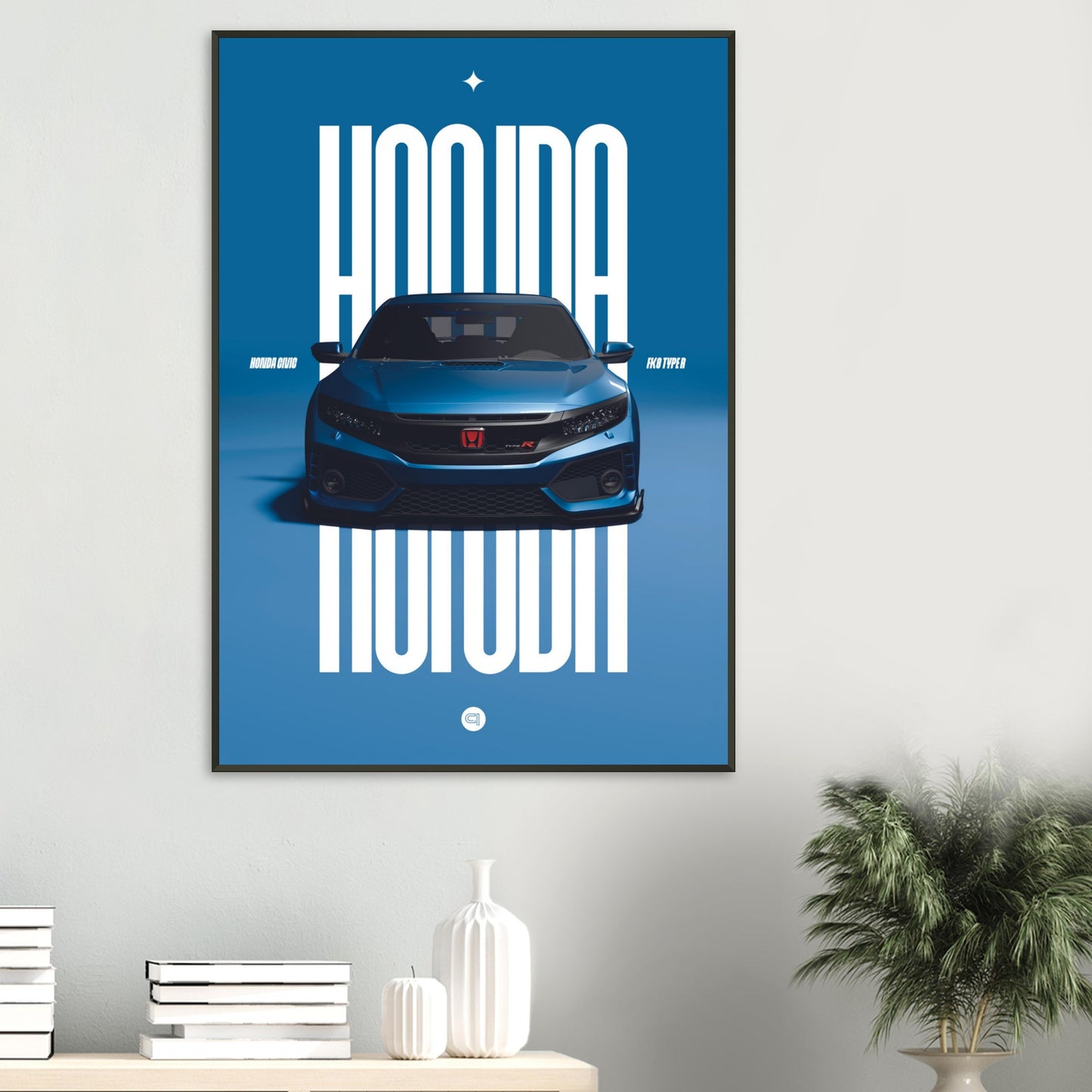 Framed Car Poster - Honda Civic FK8 Type R - Blue