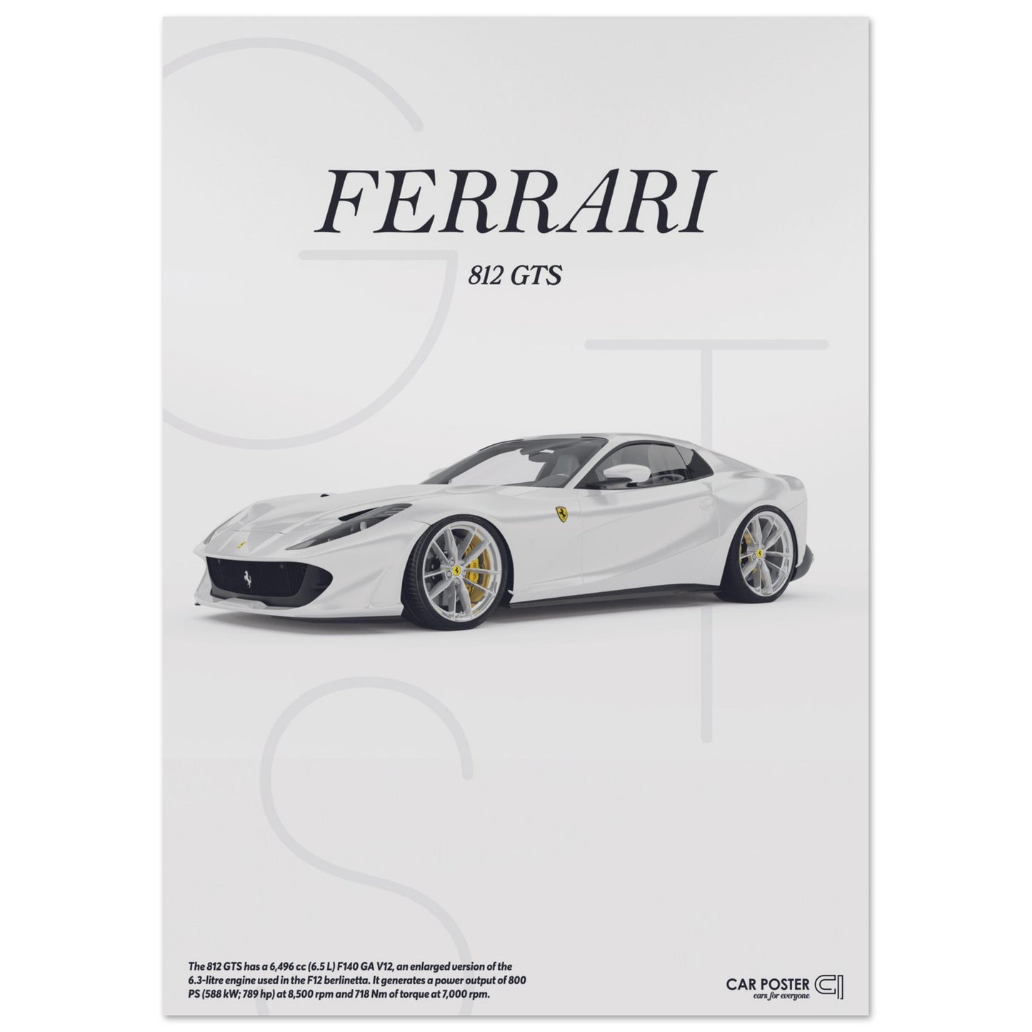 Car Poster - Ferrari 812 GTS Letters - White