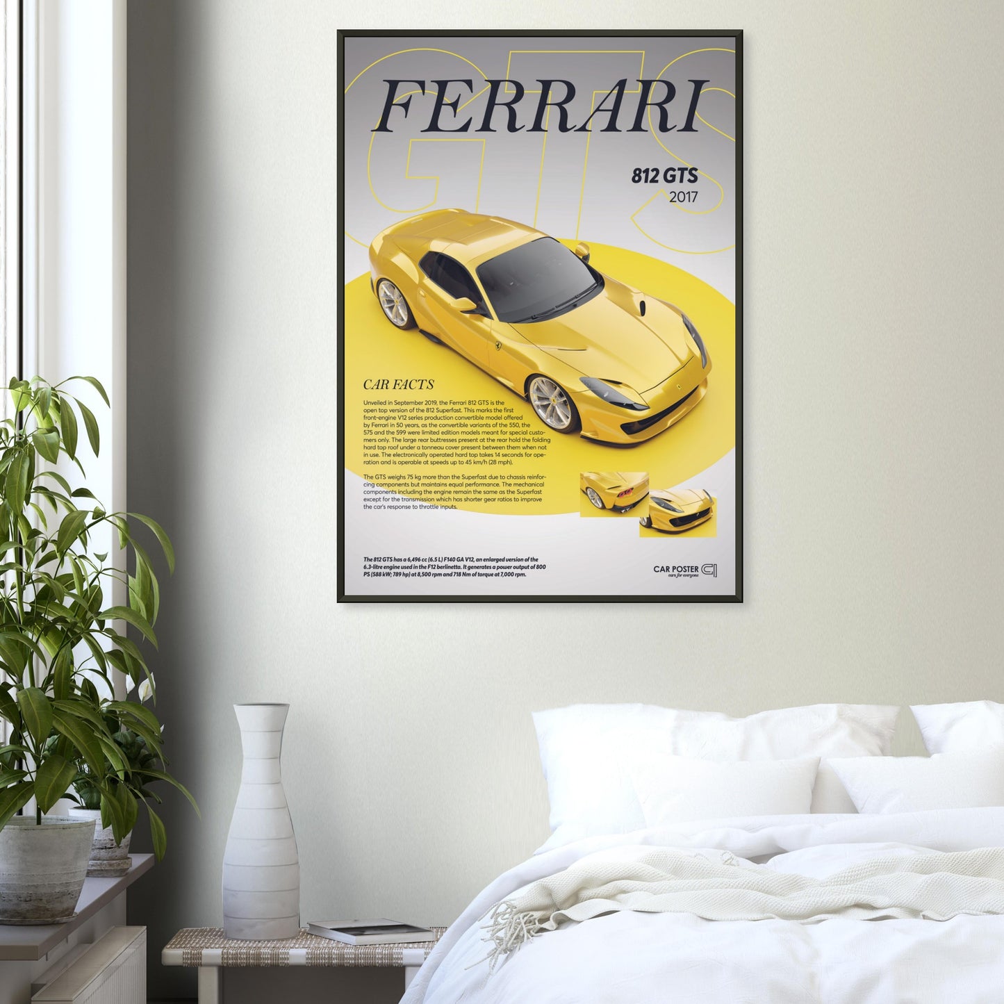 Framed Car Poster - Ferrari 812 GTS - Yellow