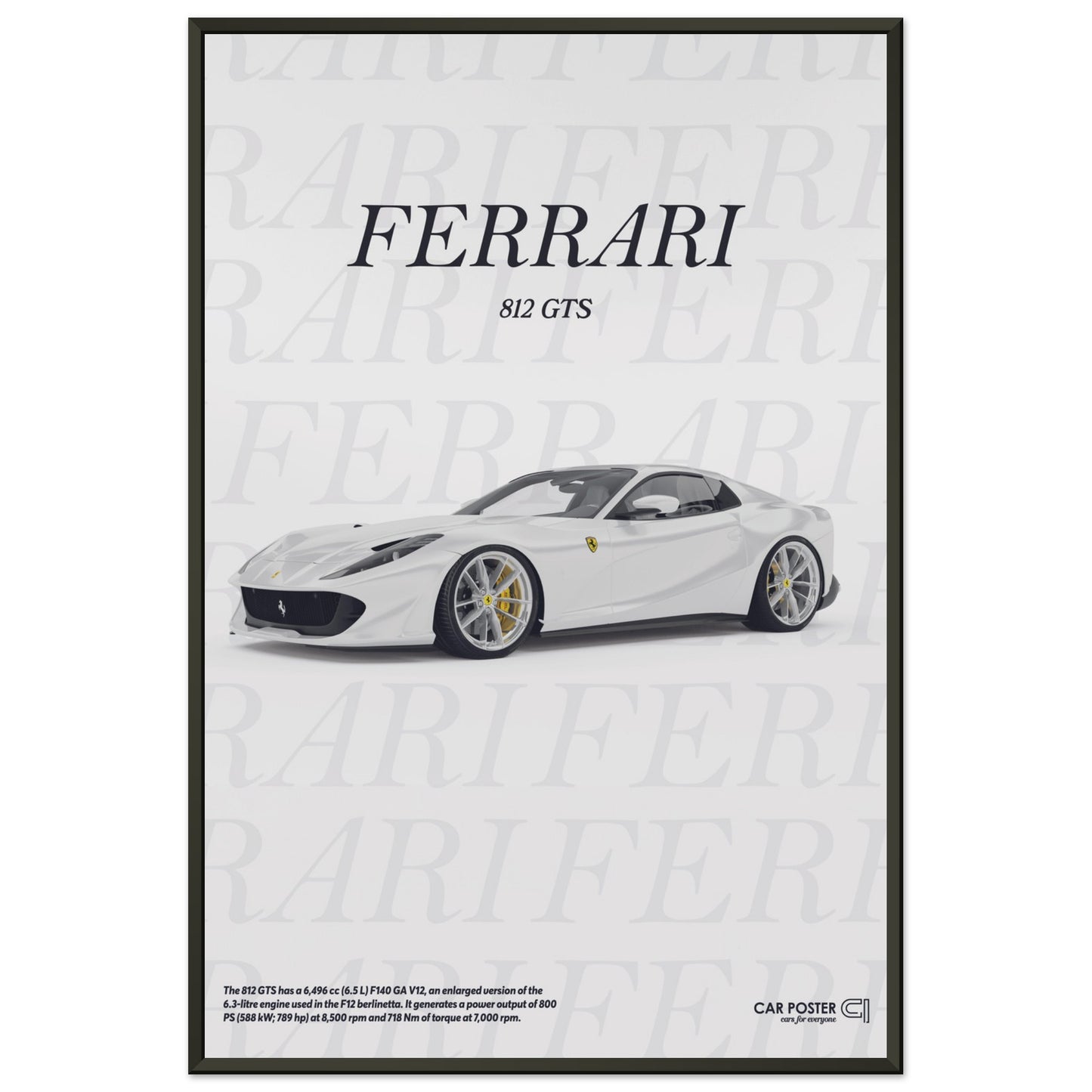 Framed Car Poster - Ferrari 812 GTS Typography - White