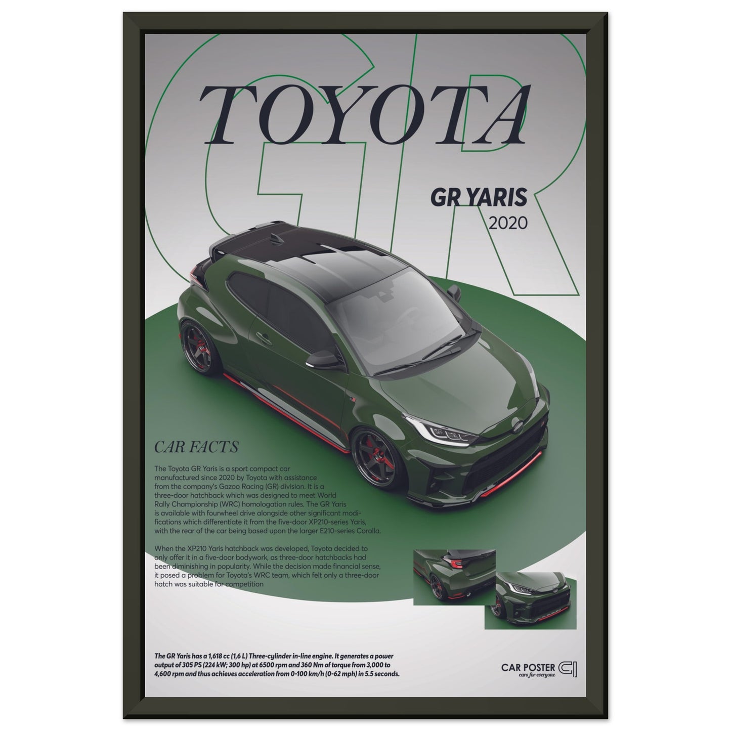 Framed Car Poster - Toyota GR Yaris - Green