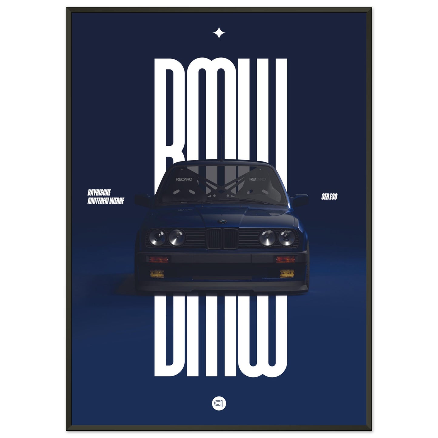 Framed Car Poster - BMW E30 - Darkblue