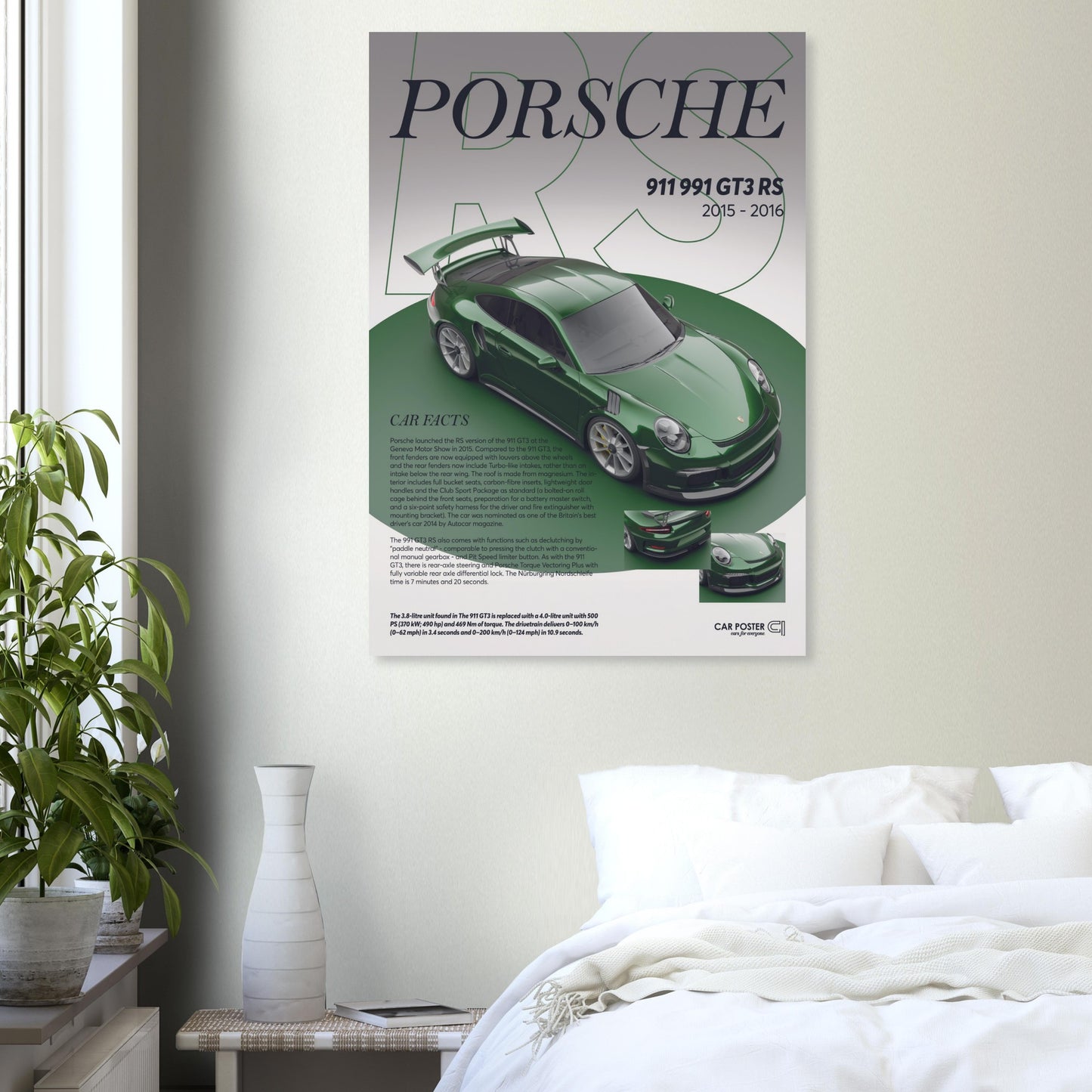 Car Poster - Porsche 911 991 GT3 RS - British Racing Green
