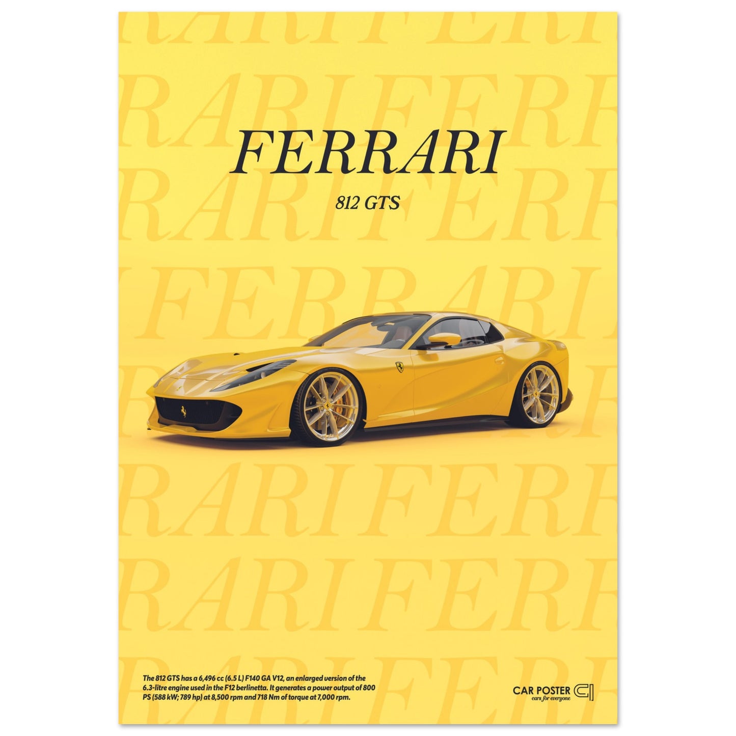 Car Poster - Ferrari 812 GTS Typography - Yellow