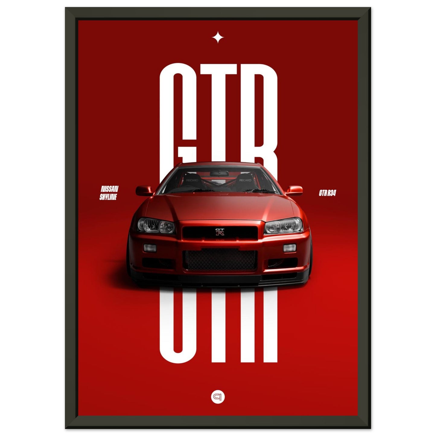 Framed Car Poster - Nissan Skyline GTR R34 - Red