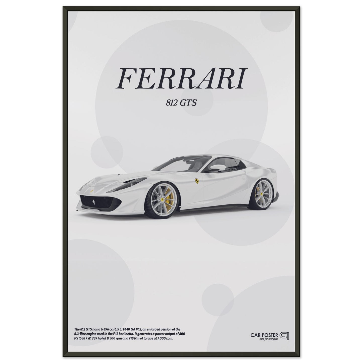 Framed Car Poster - Ferrari 812 GTS Bubblegum - White